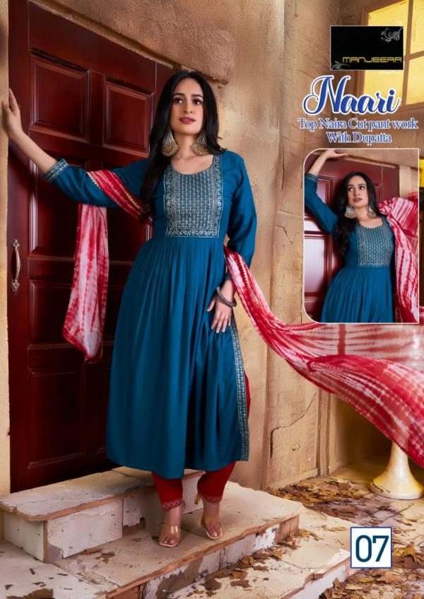 Manjeera Naari Fancy Rayon Kurti With Bottom Dupatta Collection